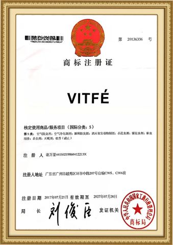 Brand License-VITFE certificate from Guangdong Dream Fine Daily Chemical Co., Ltd.