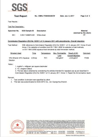 SGS TEST REPORT certificate from Quanzhou Golden Nonwoven Co., Ltd.