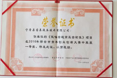 Certificate of Honor certificate of Ruiye Machinery Co., Ltd. – certificate photo, supplier certificates section