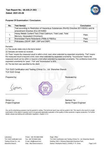 TUV RoHS certificate from GUANGZHOU SINO GROUP CO., LTD