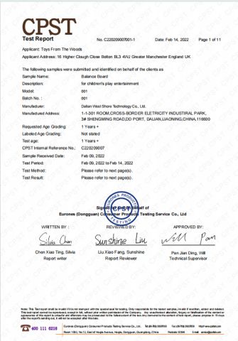 EN71 certificate from Dalian West Shore Wood Co., Ltd.