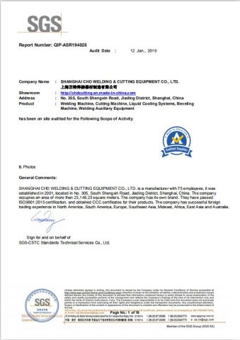 SGS certificate certificate of SHANGHAI CHD WELDING & CUTTING EQUIPMENT CO., LTD. – certificate photo, supplier certificates section