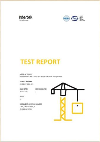 EN PUSH BAR EXIT DEVICE certificate from TOPUNION HARDWARE AND PLASTIC CO., LIMITED