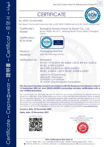 CE certificate from Shanghai Mooha Import & Export Co., Ltd.