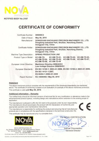 CE Certificate certificate from Guangdong Kaichuang CNC Equipment Co., Ltd.