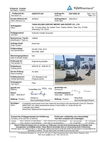 TUV JH8020 certificate from Taian Jiahe Engineering Machinery Co., Ltd.