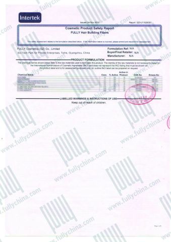 FULLY CPSR certificate from Fully Cosmetic (GZ) Co., Limited