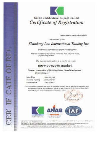 Honor certificate of Shandong Leo International Trading Inc. – certificate photo, supplier certificates section