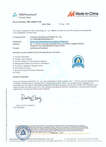 MIC supplier information certificate from TOPUNION HARDWARE AND PLASTIC CO., LIMITED
