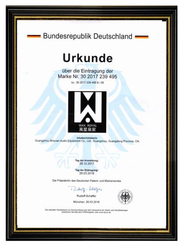 BundesrepublikDeutschland Certificate certificate from Guangzhou Shixuan Audio Equipment Co., Ltd.