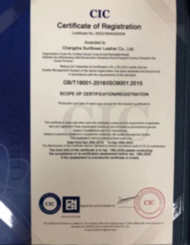 Certification 2 certificate from Changsha Sunflower B&T Co., Ltd.