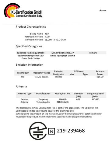 JRL certificate from Shanghai Bian Cheng Electronic Technology Co., Ltd.
