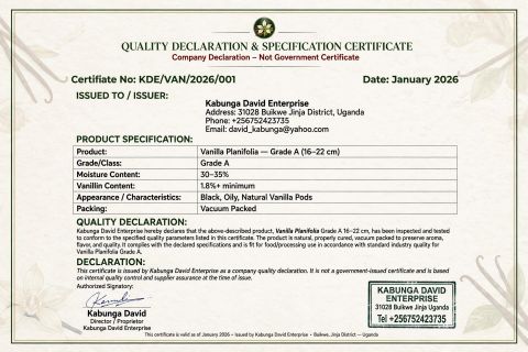 Quality Declaration Certifcate certificate of Kabunga David Enterprise – certificate photo, supplier certificates section