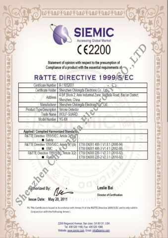 CE Certificate for Smoke Detector in 2012 certificate from Shenzhen Chitongda Electronic Co., Ltd.