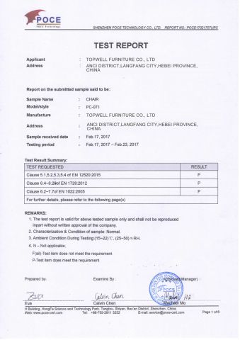 Certificates certificate from Langfang Topwell Furniture Co., Ltd.