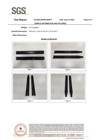 45mm Drawer Slide Quality Inspection Certificate - Inspection Product Data and Pictures Page 1 certificate from Jieyang Yaoshun Hardware Co., Ltd.