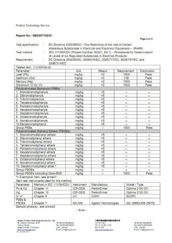 RoHs2 certificate from Evian Manufacture Co., Limited