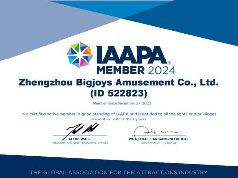 IAAPA 2024 certificate from Zhengzhou Bigjoys Amusement Equipment Co., Ltd.