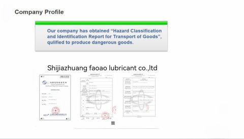 Transportation certificate certificate from Shijiazhuang Fanao Lubricant Oil and Grease Co., Ltd.