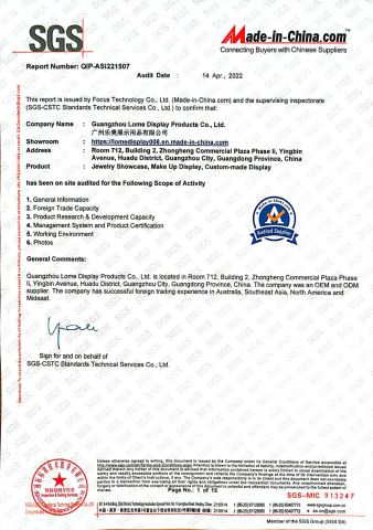SGS certificate from Guangzhou Lome Display Products Co. , Ltd