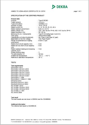 KEMA certificate from Wenzhou Huishang Electric Co. Ltd.