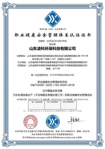 Occupational Health and Safety Management System certificate from Shandong Lingke Environmental Protection Technology Co., Ltd.