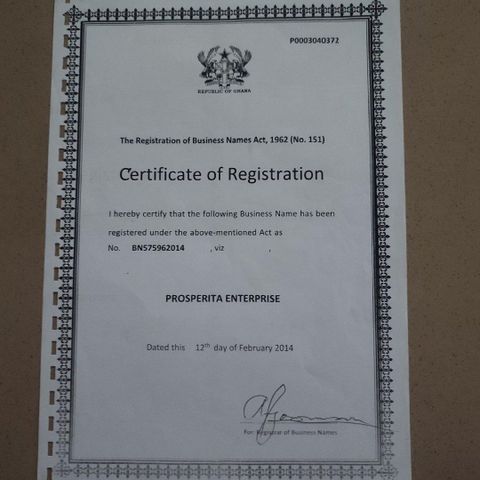 Business Registration Certificate  certificate from Prosperita Enterprise