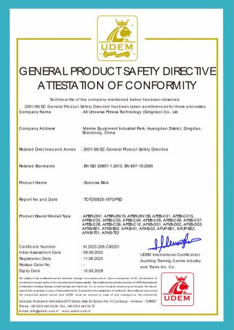 CE-EXERCISE BIKE certificate from All Universe Fitness Technology (Qingdao) Co., Ltd.