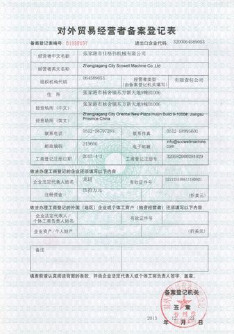 License Photo certificate from Zhangjiagang City Scowell Machine Co., Ltd.