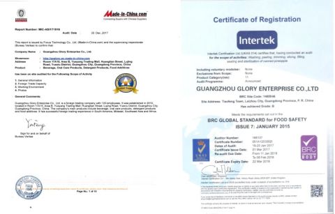 GMP & BV certificate from Guangzhou Glory Enterprise Co., Ltd.