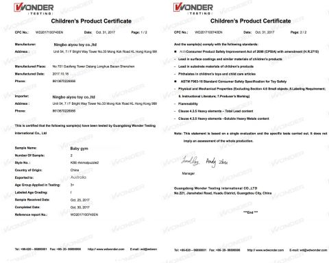 cpc certificate from Ningbo Aiyou Toy Co., Ltd.