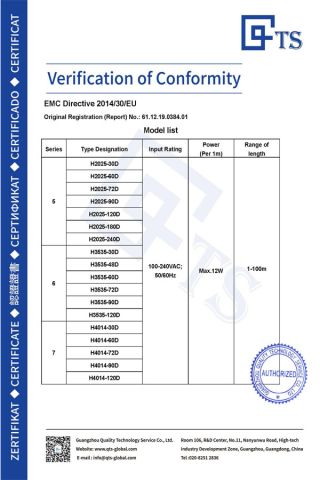 High voltage strip light CE-EMC 4 certificate of Glow-Grow Lighting Co., Ltd. – certificate photo, supplier certificates section