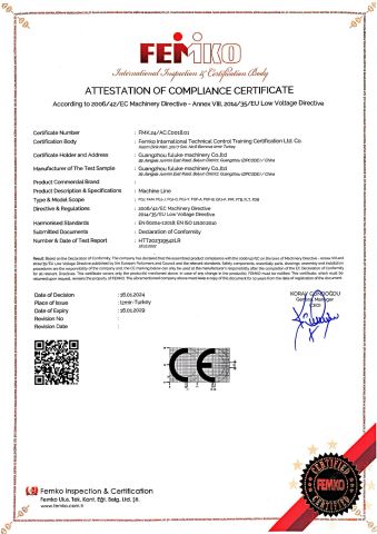 Filling, capping, labeling machine CE certificate of Zhongshan Huixin Machinery Co., Ltd – certificate photo, supplier certificates section