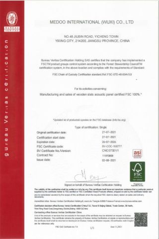FSC certificate from Medoo International(Wuxi)Co., Ltd.