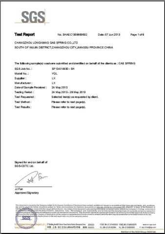 SGS ROHS certificate from Changzhou Longxiang Gas Spring Co., Ltd.