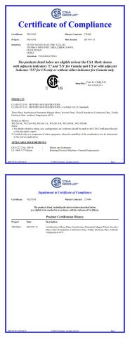 CSA certificate from Fujian Mindong IMP. & EXP. Co., Ltd.