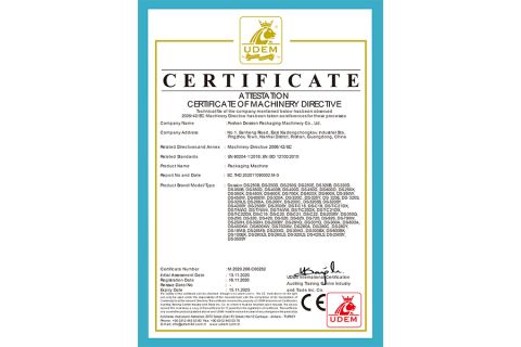 CE Certificate certificate of Foshan Dession Packaging Machinery Co., Ltd. – certificate photo, supplier certificates section