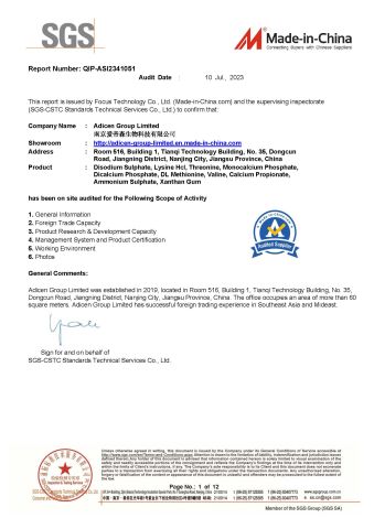SGS report certificate of Adicen Group Limited – certificate photo, supplier certificates section