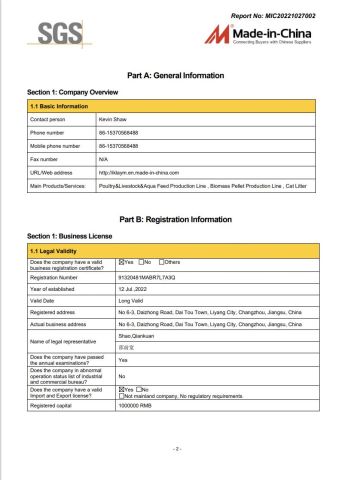 SGS License Verified Report certificate from Liyang Iklay Machinery Co., Ltd.