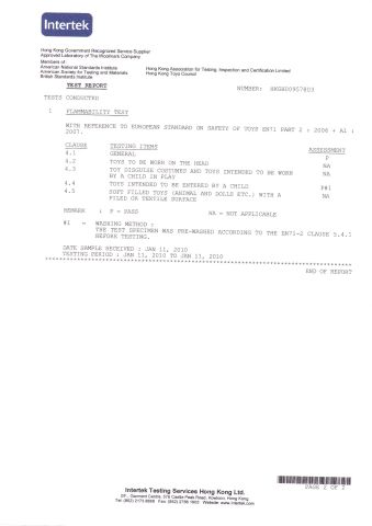2. EN71 European Union fire protection certificate from Wenzhou Linxi Amusement Equipment Co., Ltd.
