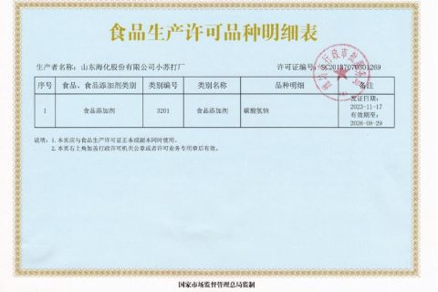 Food additive production license certificate of Shandong Chuanghe Supply Chain Management Co., Ltd. – certificate photo, supplier certificates section