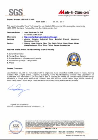 SGS report certificate from JOSO CORPORATION