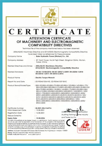 CE for Electric Torque Wrench certificate from Baier Hydraulic Power (Wuhan) Co., Ltd.