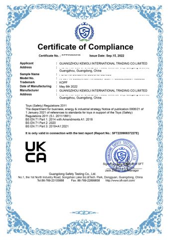 UKCA certificate from GUANGZHOU KEMOLI INTERNATIONAL TRADING CO., LIMITED