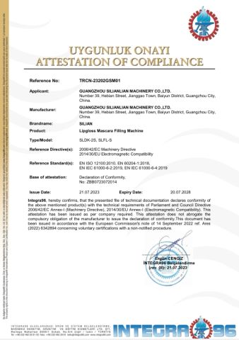 CE certification certificate from Guangzhou Silian Machinery Co., Ltd.