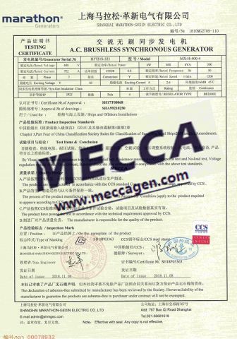 CCS CERTIFICATE certificate of MECCA POWER CO., LTD. – certificate photo, supplier certificates section