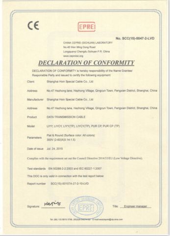 CE DATA TRANSMISSION CABLE certificate from Lanka Industrial Automation (Shanghai) Co., Ltd.