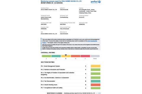 Certificate display certificate from Zhuji Hewei Socks Co., Ltd.