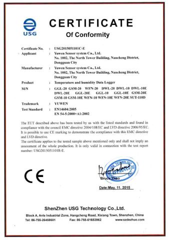 data loggers CE certificate from Shenzhen Yowexa Measurement Technology Co., Ltd.