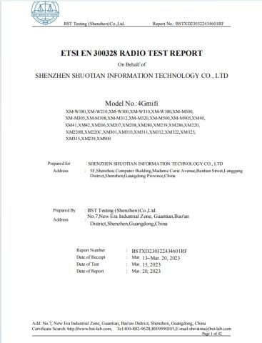 ETSI EN300328 RADIO TEST REPORT certificate from Shenzhen Shuotian Information Technology Co., Ltd.